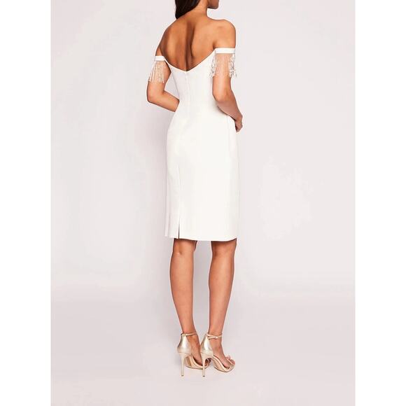 New with Tag! Marchesa Notte Embellished Fringed Mini Cocktail Dress in white - Picture 2 of 10